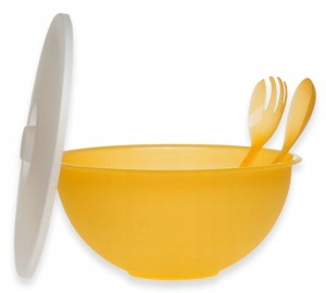 Miska plastikowa na sałatkę pokrywka sztućce 26 cm
